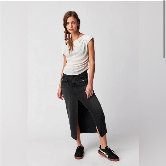 Free People Black Midi Skirt - Picture 1 of 8